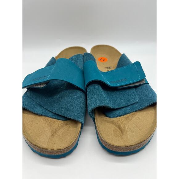 Birkenstock Kyoto Suede Leather Deep Turquoise Slides Men's Size 11/ EUR 44 - Picture 6 of 12